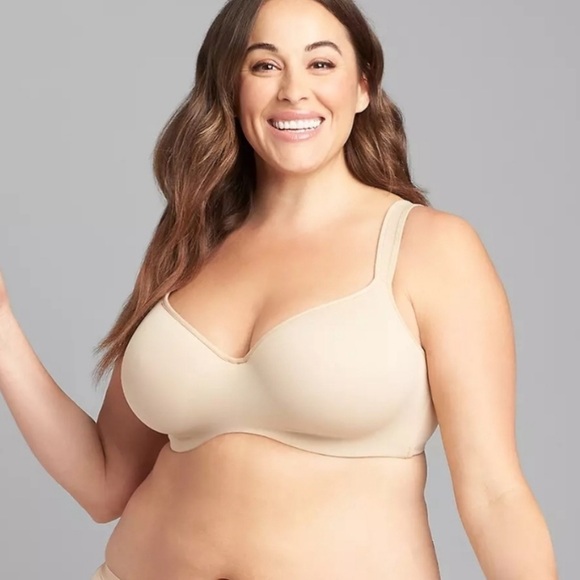 Cacique Lightly Lined Balconette Smooth T-Shirt Bra Light Tan Cream 38F - Picture 1 of 8